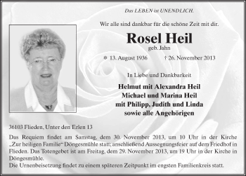 Traueranzeige von Rosel Heil 