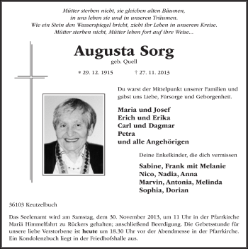 Traueranzeige von Augusta Sorg 