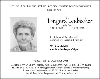 Traueranzeige von Irmgard Leubecher 