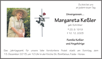 Traueranzeige von Margareta Keßler 