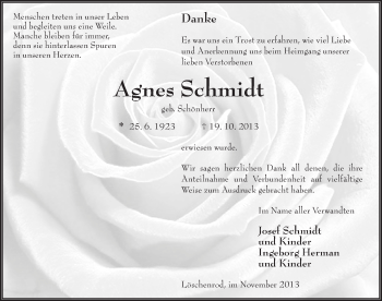 Traueranzeige von Agnes Schmidt 