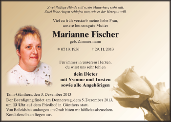 Traueranzeige von Marianne Fischer 