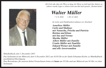 Traueranzeige von Walter Müller 