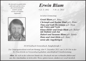 Traueranzeige von Erwin Blum 