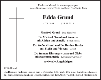 Traueranzeige von Edda Grund 