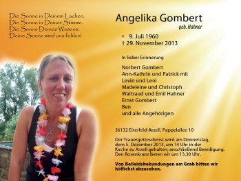 Traueranzeige von Angelika Gombert 