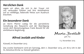 Traueranzeige von Maria Jestädt 