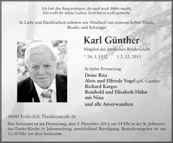 Traueranzeige von Karl Günther 