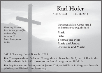 Traueranzeige von Karl Hofer 