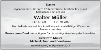 Traueranzeige von Walter Müller 