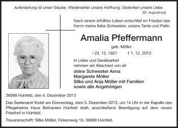 Traueranzeige von Amalie Pfeffermann 