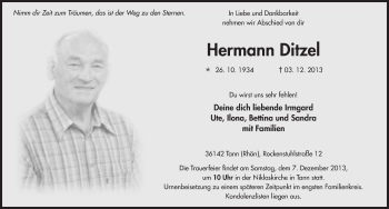 Traueranzeige von Hermann Ditzel 