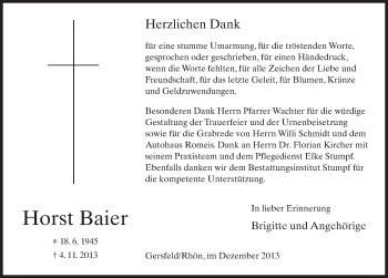 Traueranzeige von Horst Baier 