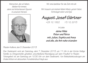 Traueranzeige von August Josef Gärtner 