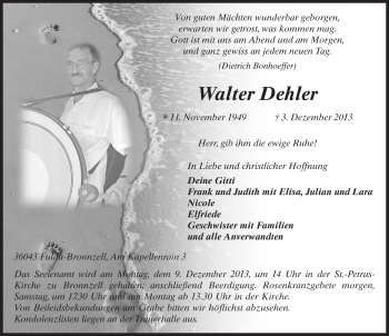 Traueranzeige von Walter Dehler 