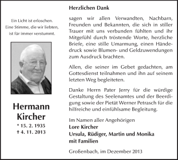 Traueranzeige von Hermann Kircher 