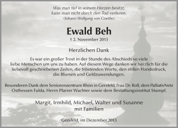 Traueranzeige von Ewald Beh 