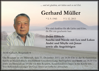 Traueranzeige von Gerhard Müller 
