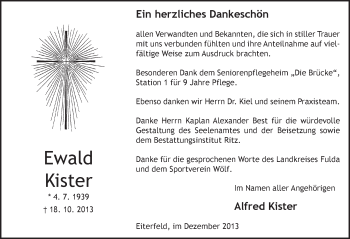 Traueranzeige von Ewald Kister 