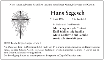 Traueranzeige von Hans Segesch 
