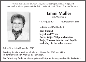 Traueranzeige von Emmi Müller 