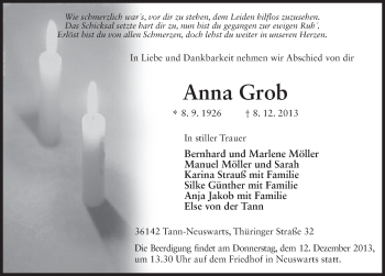 Traueranzeige von Anna Grob 