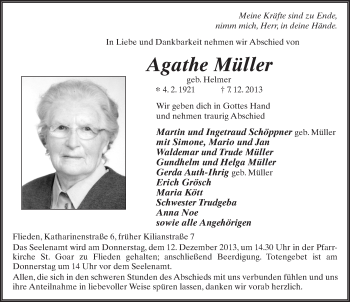 Traueranzeige von Agathe Müller 