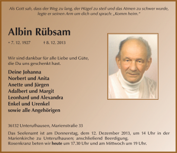 Traueranzeige von Albin Rübsam 