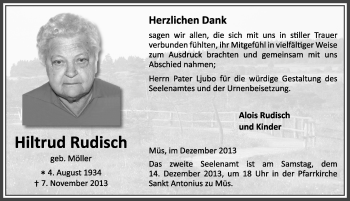 Traueranzeige von Hiltrud Rudisch 
