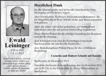 Traueranzeige von Ewald Leininger 