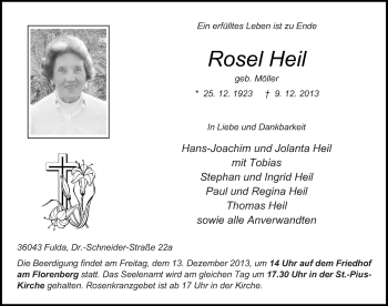 Traueranzeige von Rosel Heil 