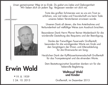 Traueranzeige von Erwin Wald 