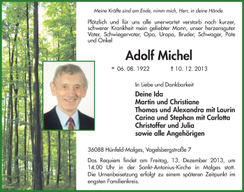 Traueranzeige von Adolf Michel 