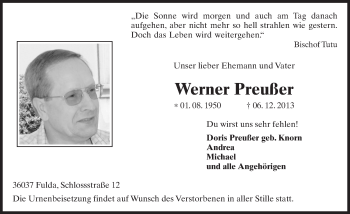 Traueranzeige von Werner Preußer 