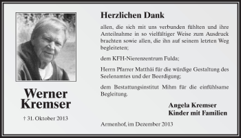 Traueranzeige von Werner Kremser 