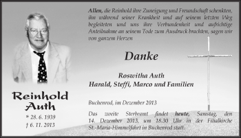 Traueranzeige von Reinhold Auth 