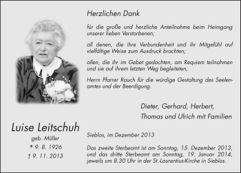 Traueranzeige von Luise Leitschuh 
