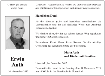 Traueranzeige von Erwin Auth 