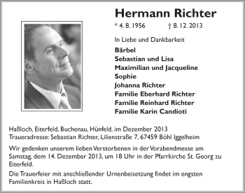 Traueranzeige von Hermann Richter 
