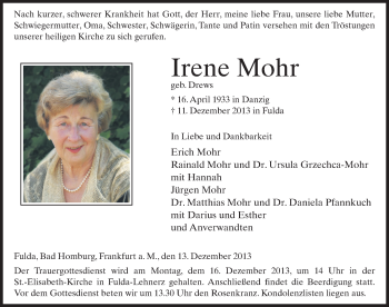 Traueranzeige von Irene Mohr 