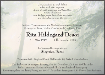 Traueranzeige von Rita Hildegard Desoi 