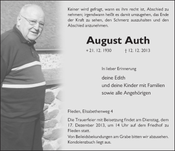 Traueranzeige von August Auth 