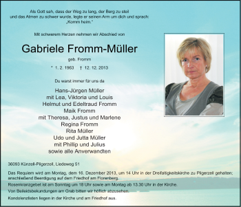 Traueranzeige von Gabriele Fromm-Müller 