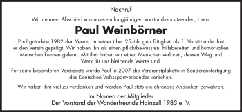 Traueranzeige von Paul Weinbörner 