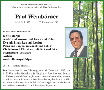Traueranzeige von Paul Weinbörner 