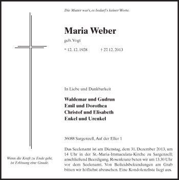 Traueranzeige von Maria Weber 