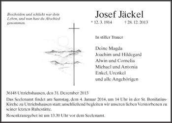 Traueranzeige von Josef Jäckel 