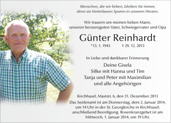 Traueranzeige von Günter Reinhardt 