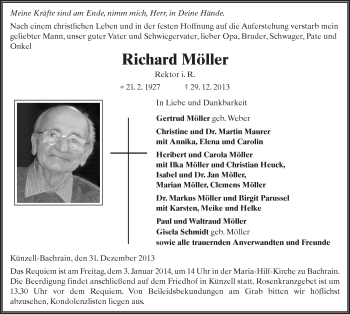 Traueranzeige von Richard Möller 