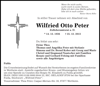 Traueranzeige von Wilfried Otto Peter 